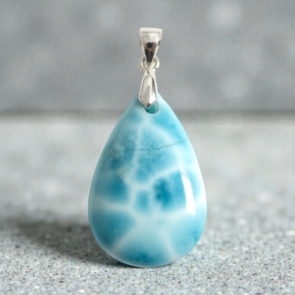 Larimar Tropfen Anhänger mit 925 Öse