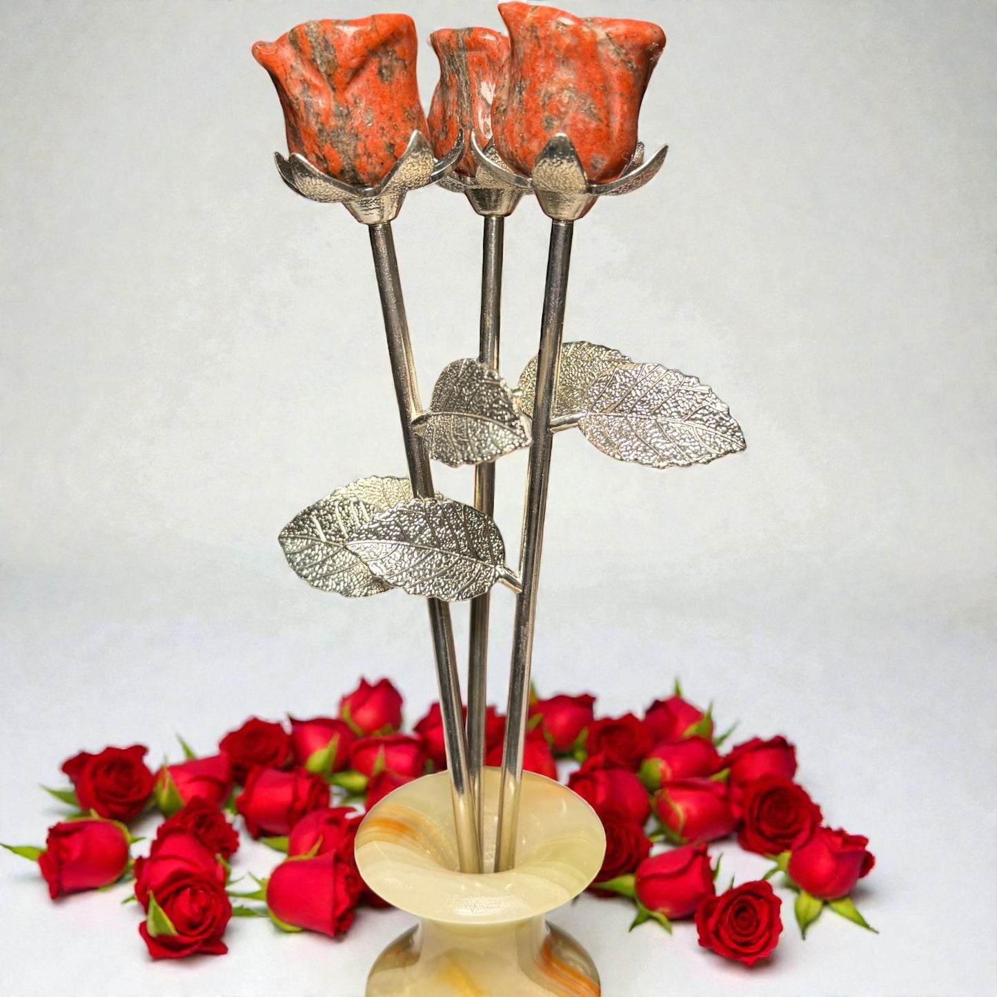 Roter Jaspis Rose am Stiel