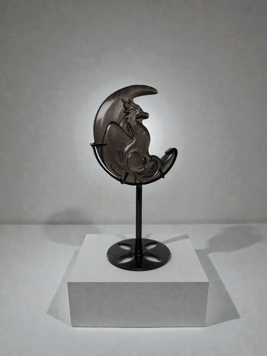 Silber Obsidian Drache mit Mond auf Ständer