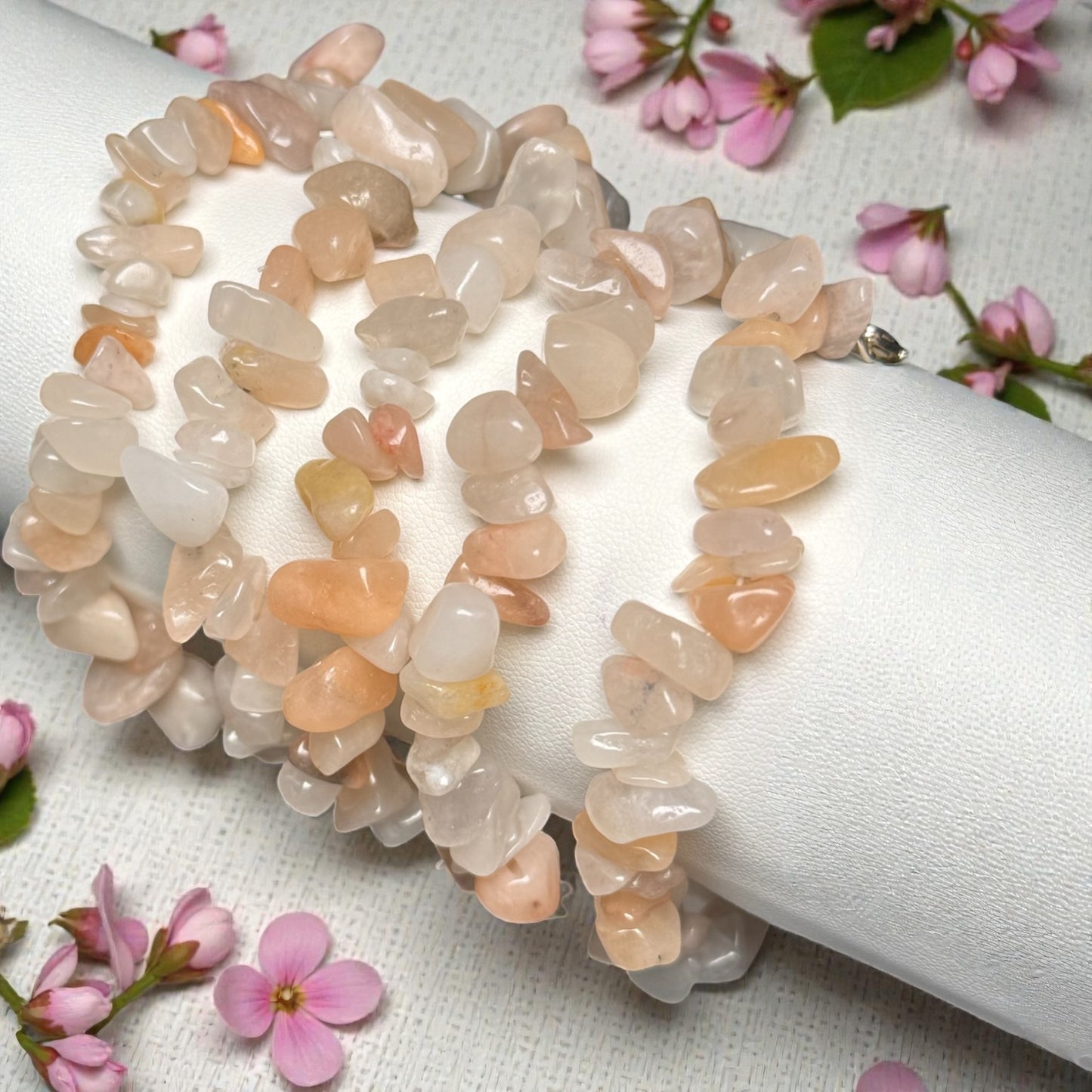 Pfirsich Mondstein chips Armband