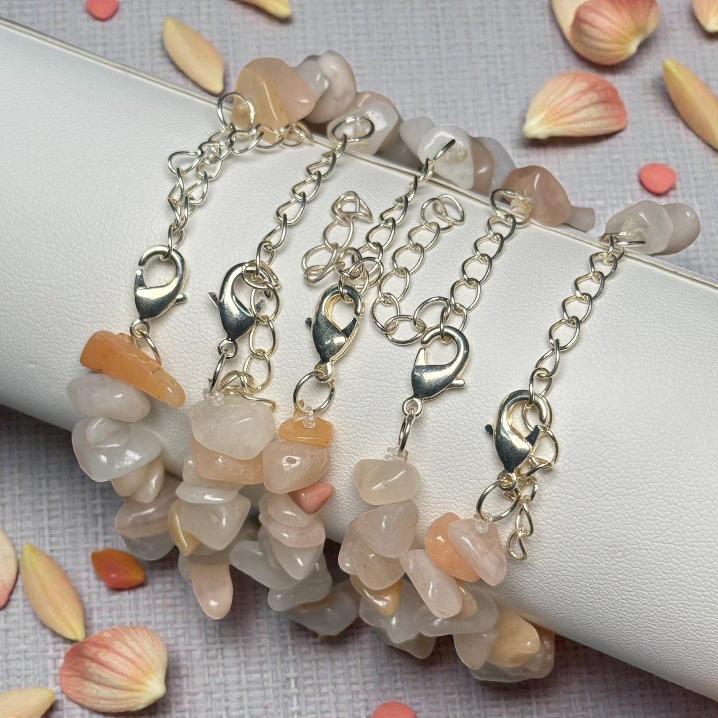 Pfirsich Mondstein chips Armband