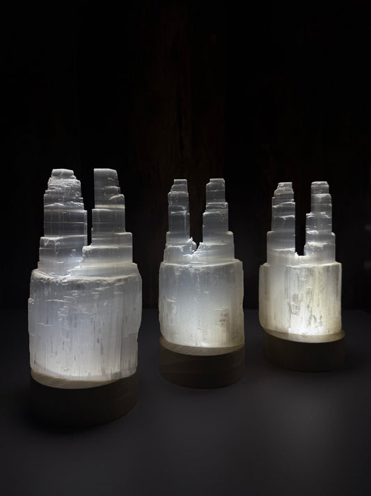 Selenit doppel Turm mit Beleuchtung